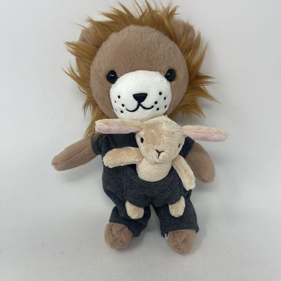 H&M Lion Bunny Plush Stuffed Animal Gray Pouch Outfit Baby Rabbit Toy Brown New - Picture 1 of 6